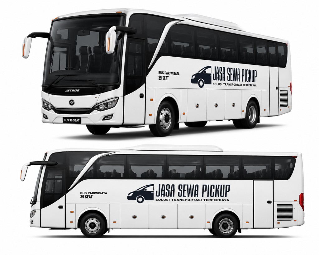 Bus pariwisata berkapasitas 39 kursi, nyaman dan cocok untuk perjalanan wisata, kunjungan kerja, study tour, maupun acara keluarga. Dilengkapi AC (air conditioner), kursi nyaman, audio, serta pelayanan profesional untuk membuat perjalanan Anda aman dan menyenangkan. 
include air mineral.