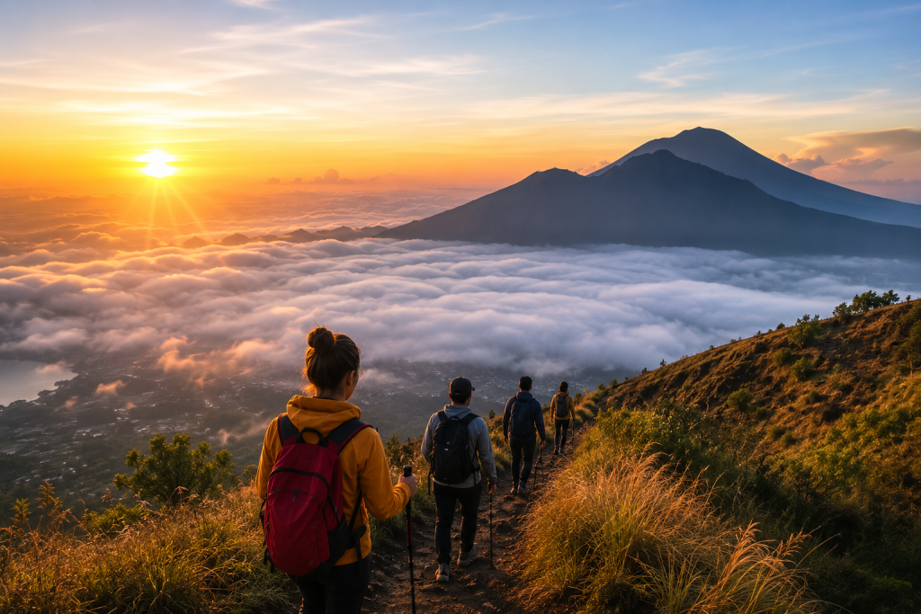 Nikmati pengalaman mendaki Gunung Batur bersama pemandu profesional dan saksikan keindahan matahari terbit dari ketinggian 1.717 mdpl.