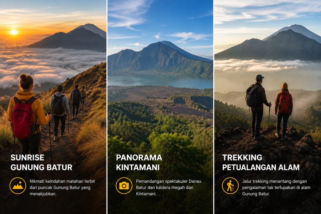 Nikmati pengalaman mendaki Gunung Batur bersama pemandu profesional dan saksikan keindahan matahari terbit dari ketinggian 1.717 mdpl.