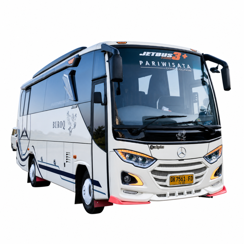 Bus pariwisata berkapasitas 35 kursi, nyaman dan cocok untuk perjalanan wisata, kunjungan kerja, study tour, maupun acara keluarga. Dilengkapi AC (air conditioner), kursi nyaman, audio, serta pelayanan profesional untuk membuat perjalanan Anda aman dan menyenangkan. 
include air mineral.